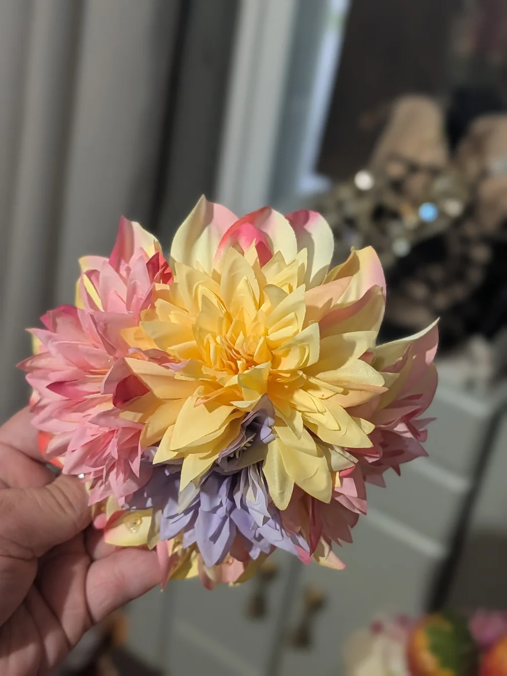 Multicolor Floral Hair Clip - Pastel Pink, Yellow & Lavender